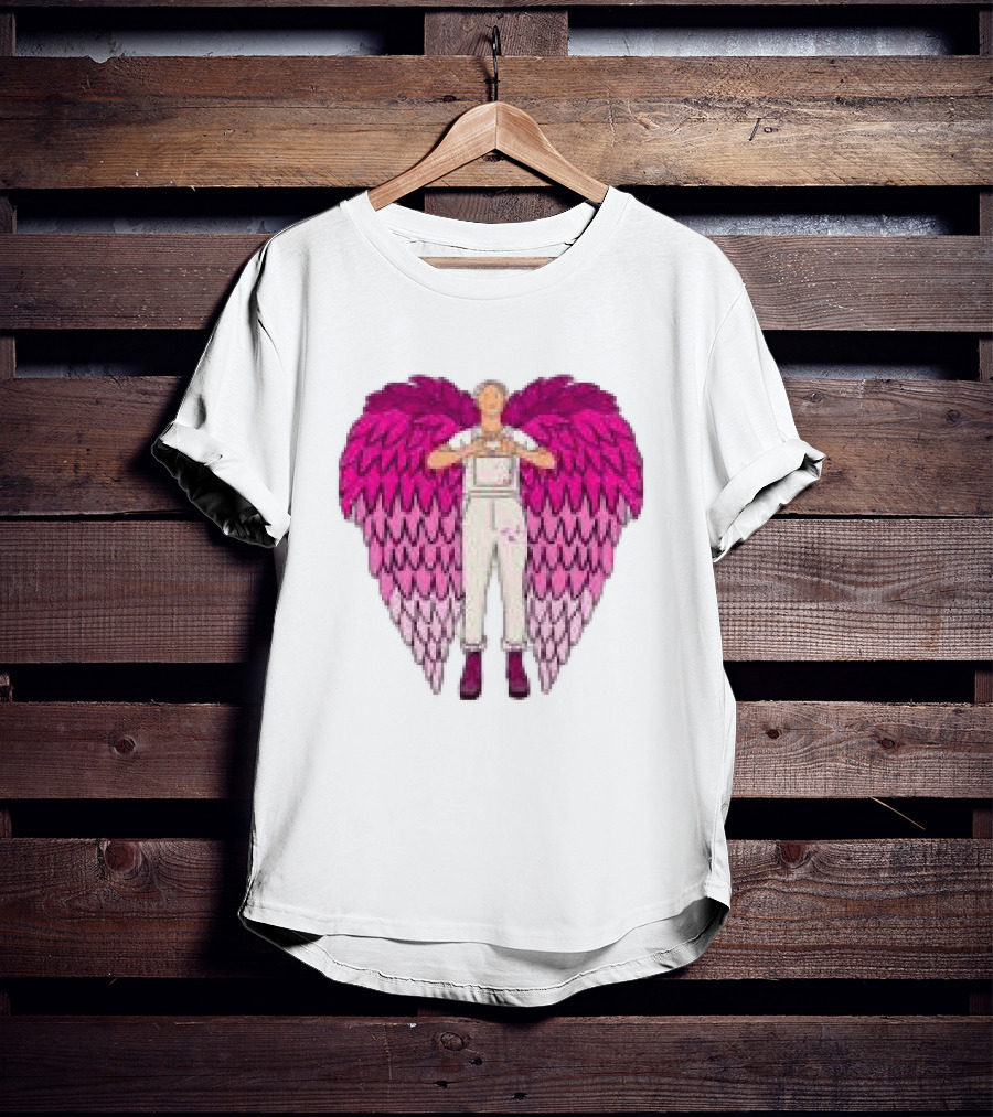 Plumes Store White Pink Winged Figure Overalls T-Shirt