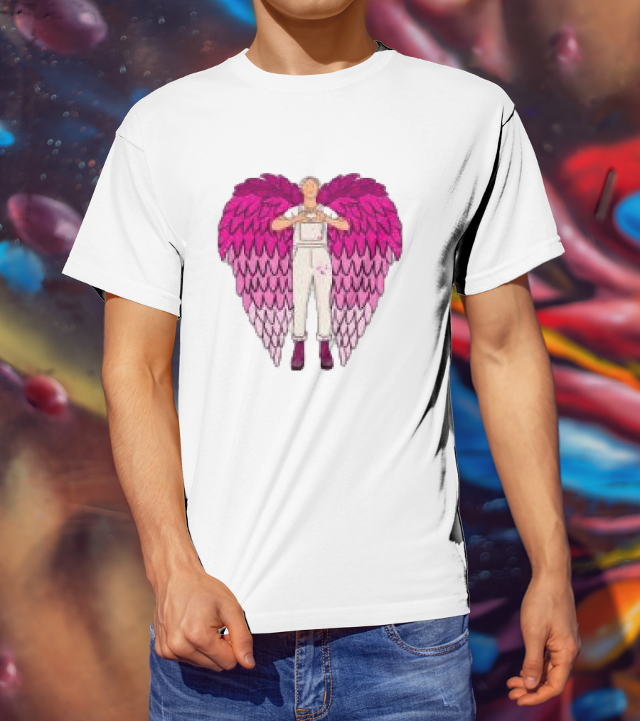Plumes Store White Pink Winged Figure Overalls T-Shirt