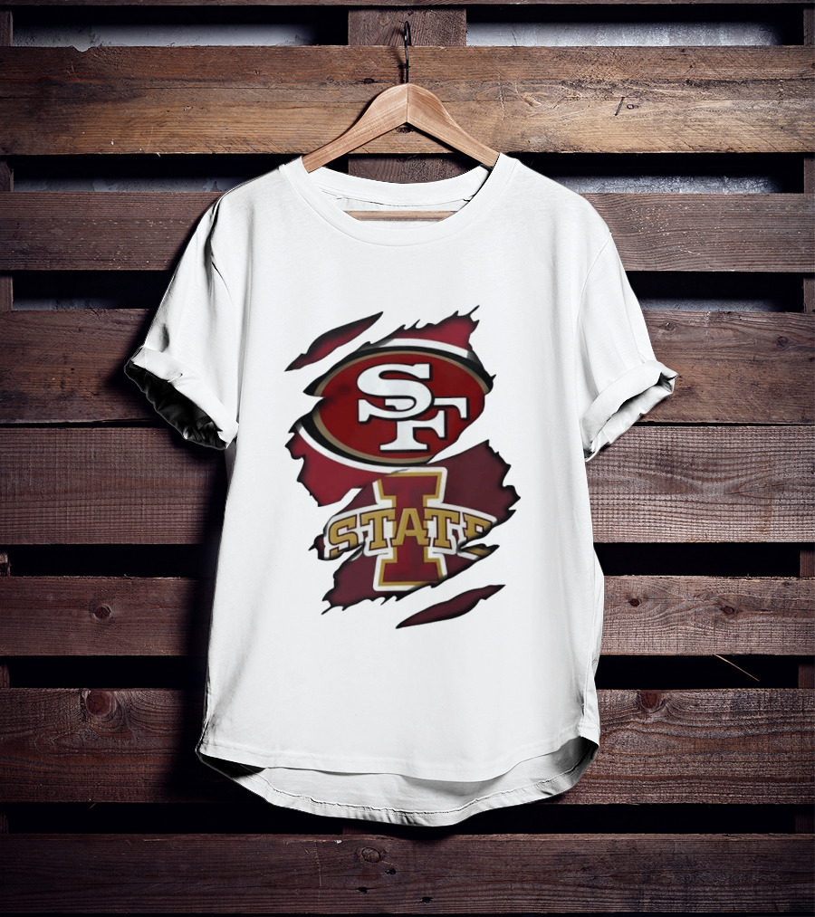 San Francisco 49ers Iowa State Cyclones Distressed Logo Fusion T-Shirt