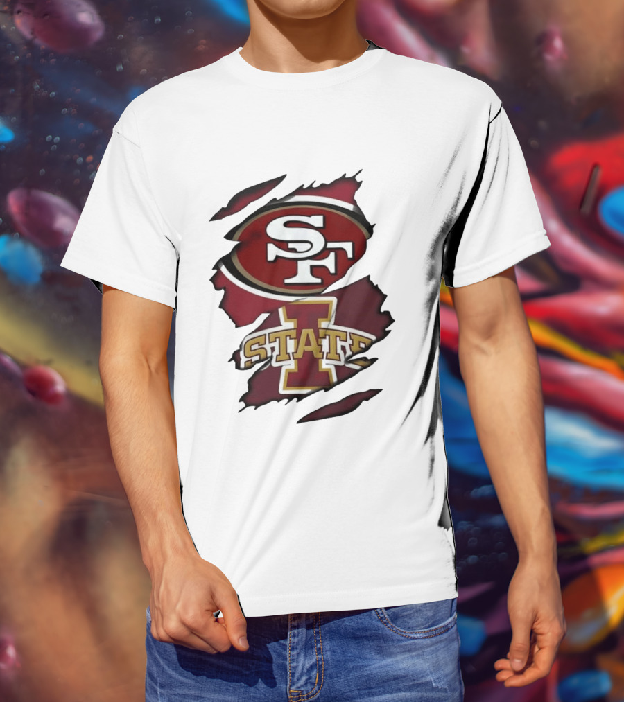 San Francisco 49ers Iowa State Cyclones Distressed Logo Fusion T-Shirt