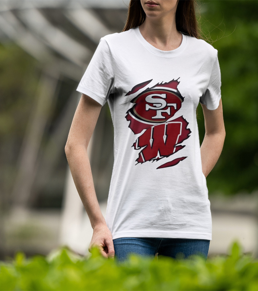 San Francisco 49ers SF And Wisconsin Badgers W Ripped Effect T-Shirt
