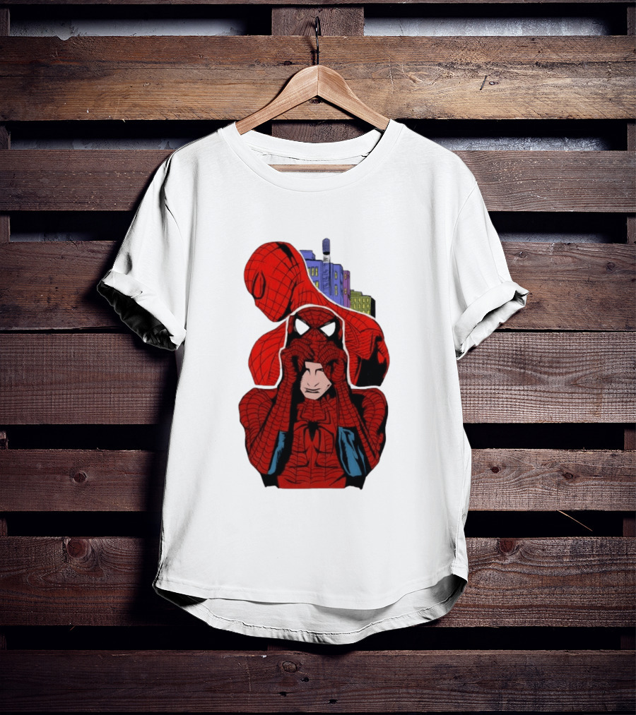 Marvel Spider Man Peter Parker Cityscape Collage T-Shirt