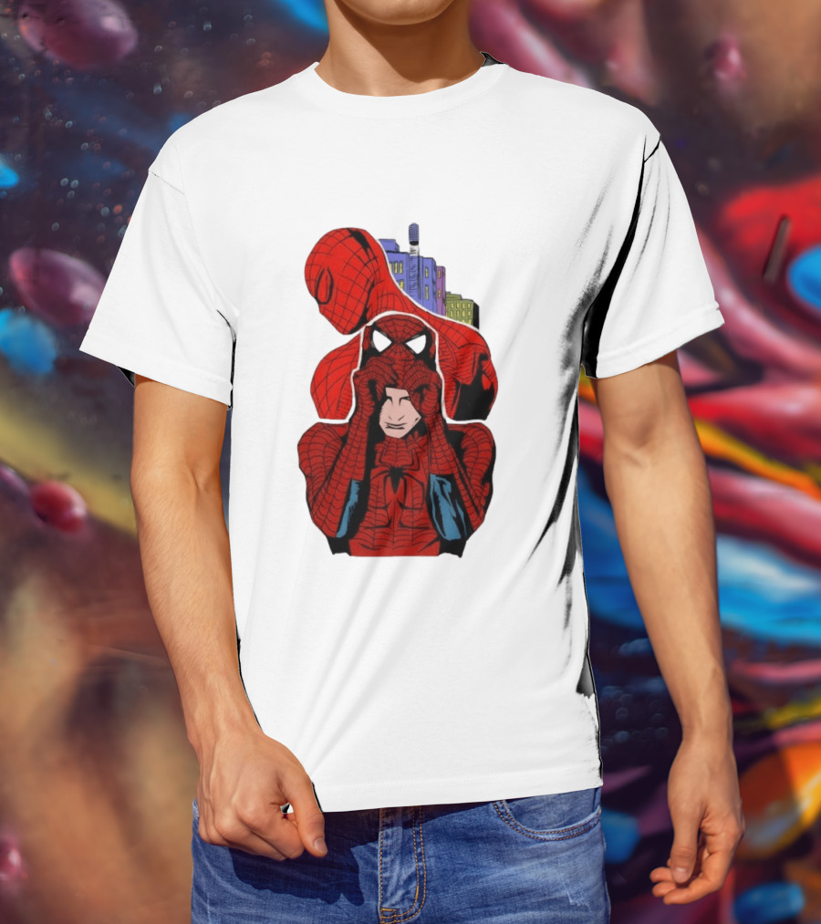 Marvel Spider Man Peter Parker Cityscape Collage T-Shirt