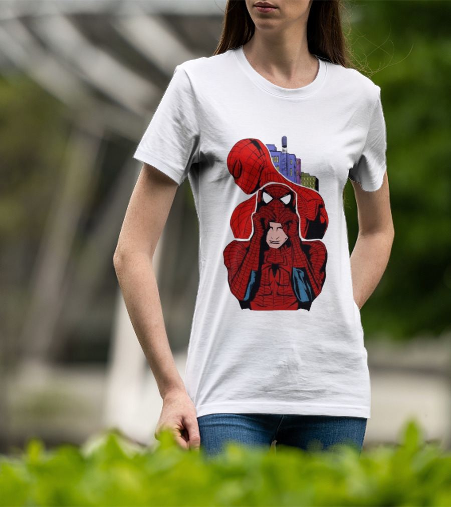 Marvel Spider Man Peter Parker Cityscape Collage T-Shirt