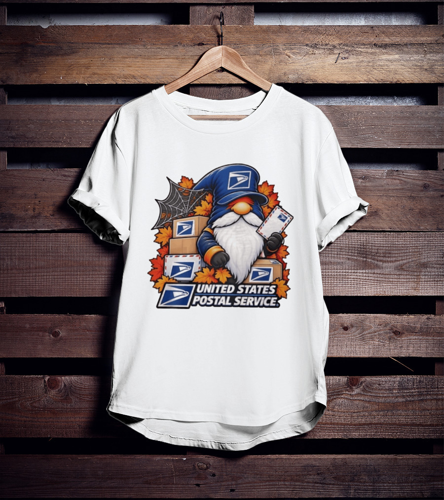 United States Postal Service Halloween Gnome With Mail And Fall Leaves T-Shirt