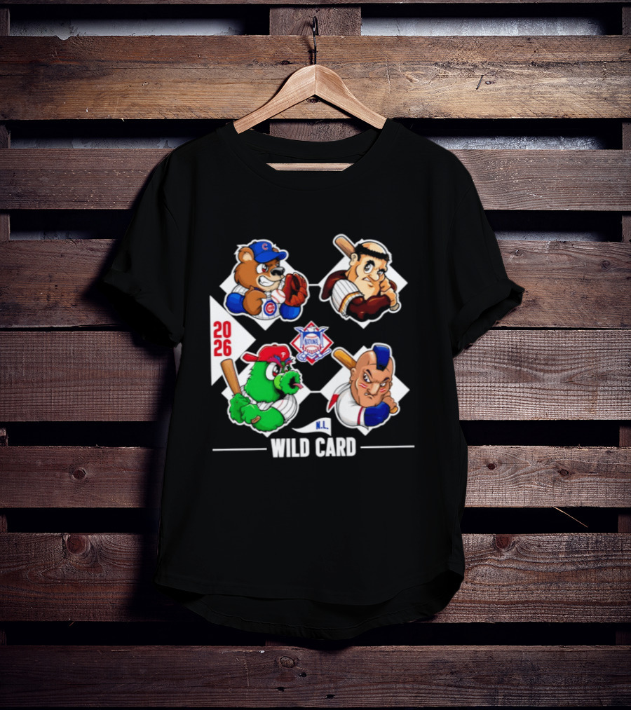 2026 National League Wild Card Cubs Baseball Cartoon Characters T-Shirt
