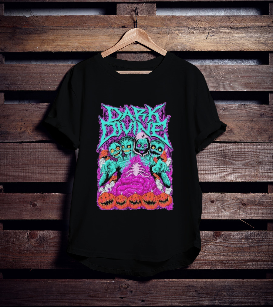 Dark Divine Skeletons With RIP Pumpkins T-Shirt