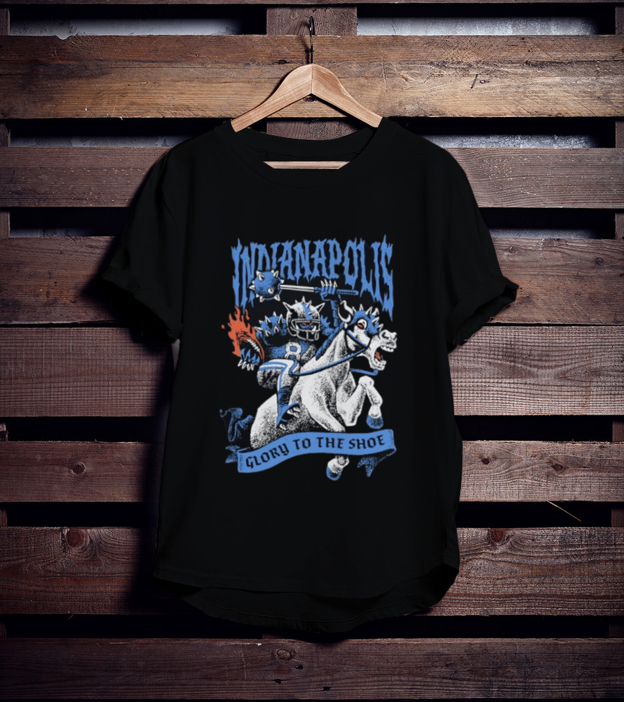 Indianapolis Colts Glory To The Shoe Knight Riding Football Monster Horse T-Shirt
