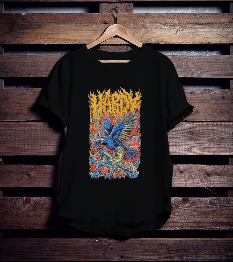 Hardy Blue And Yellow Birds With Fruit In Fiery Scene T-Shirt