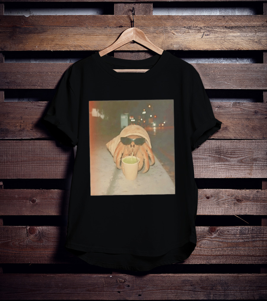 Hermit Crab Sunglasses Drinking Iced Beverage At Night T-Shirt