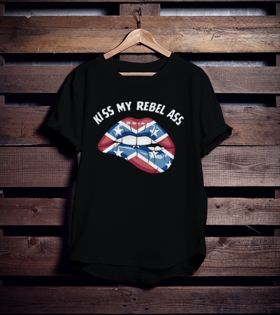 Kiss My Rebel Lips With Confederate Flag Stars T-Shirt