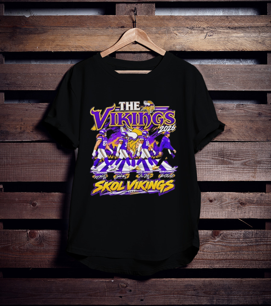 The Vikings 2026 J.J. Hockenson Jordan Addison Justin Jefferson Kevin O'Connell Skol Vikings T-Shirt