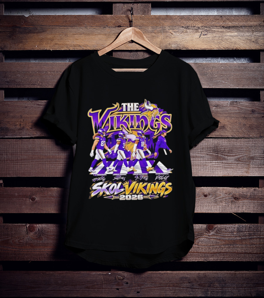 Minnesota Vikings Skol Vikings Abbey Road 2026 T. J. Hockenson Justin Jefferson Kevin O'Connell T-Shirt