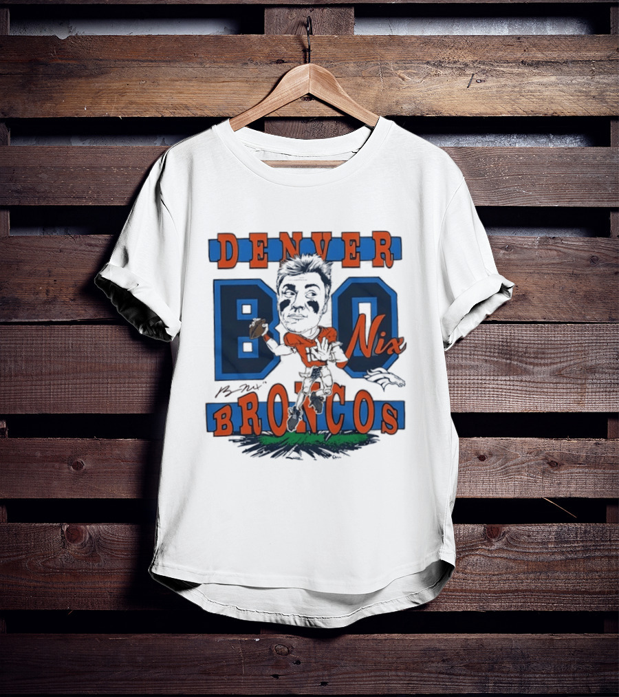 Denver Broncos Bo Nix Caricature Player T-Shirt