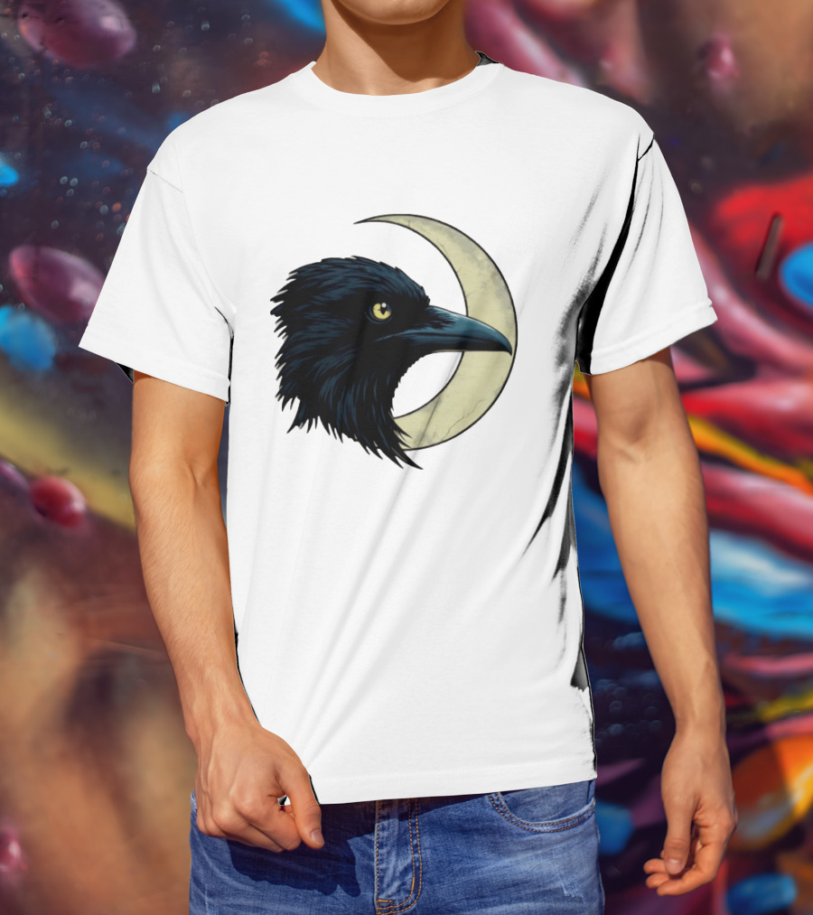 Raven Crescent Moon Guardian Of The Glimmer T-Shirt