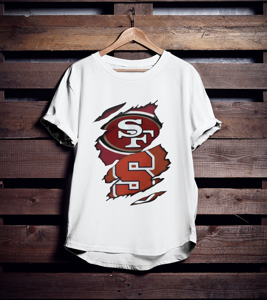 San Francisco 49ers SF Syracuse Orange S Ripped Logos T-Shirt