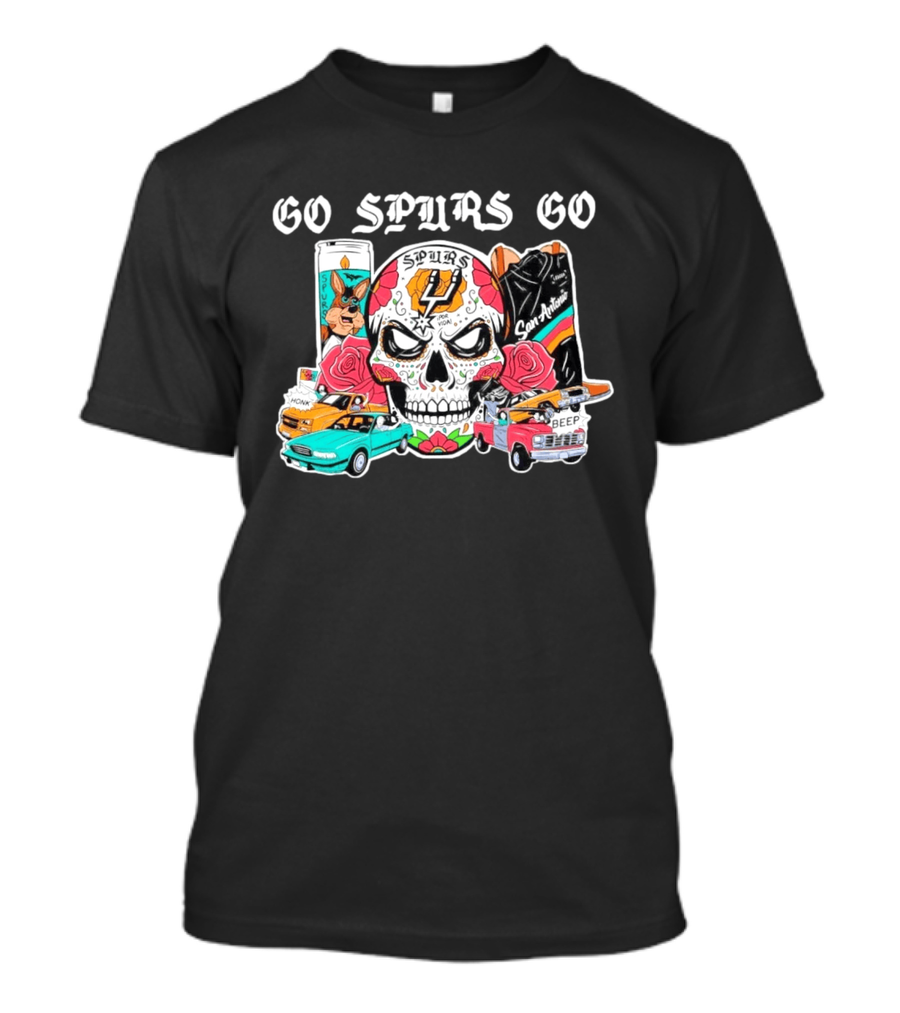 Day Of The Dead Spurs Skull San Antonio Go Spurs Go Texas Cars T-Shirt