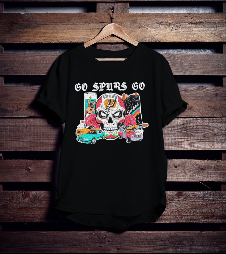 Day Of The Dead Spurs Skull San Antonio Go Spurs Go Texas Cars T-Shirt
