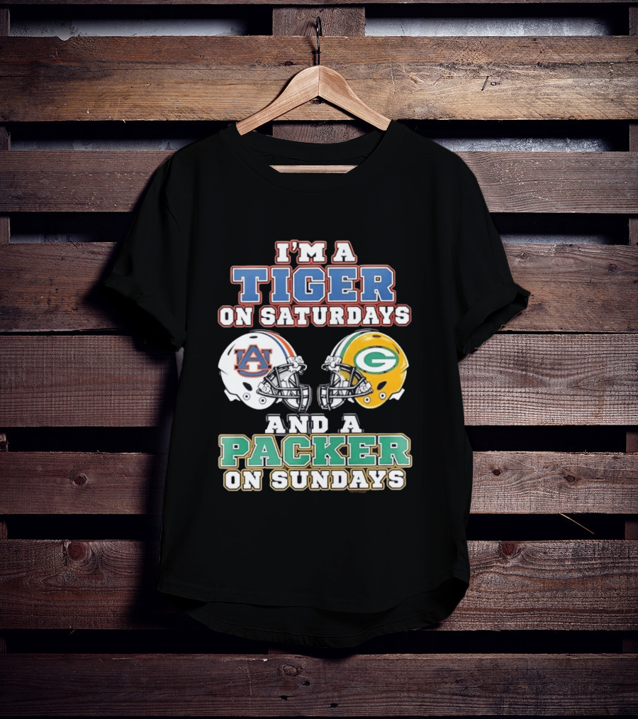 Auburn Tigers Saturdays Green Bay Packers Sundays Football Helmets T-Shirt