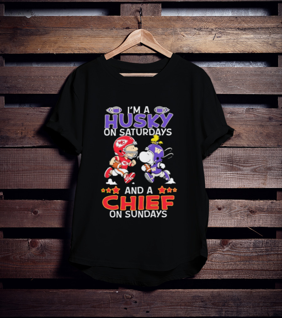 Snoopy Charlie Brown I'm A Husky On Saturdays Chief On Sundays T-Shirt