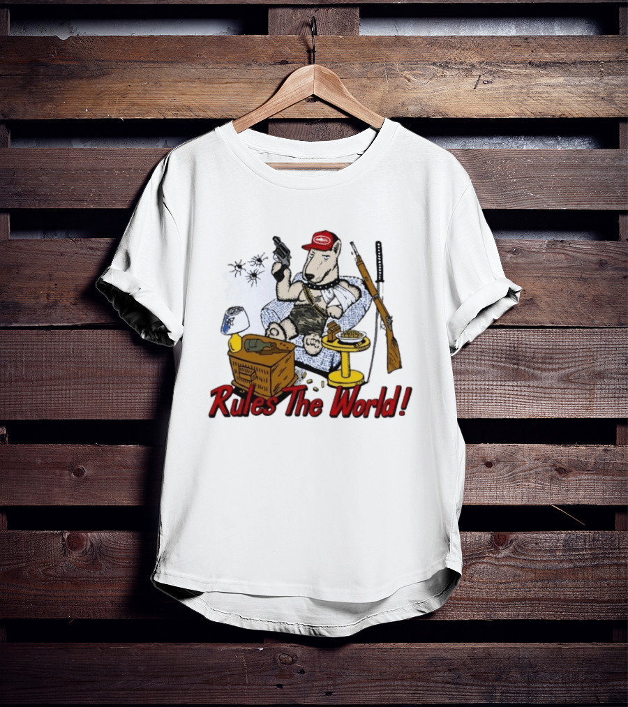 Corteiz Last Stand Rules The World Relaxed Gun Toting Bull Terrier In Camouflage And Cap T-Shirt