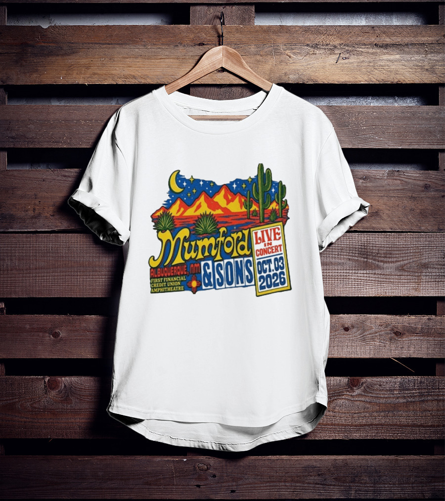 Mumford & Sons Albuquerque NM Live In Concert Oct 03 2026 First Financial Credit Union Amphitheatre T-Shirt