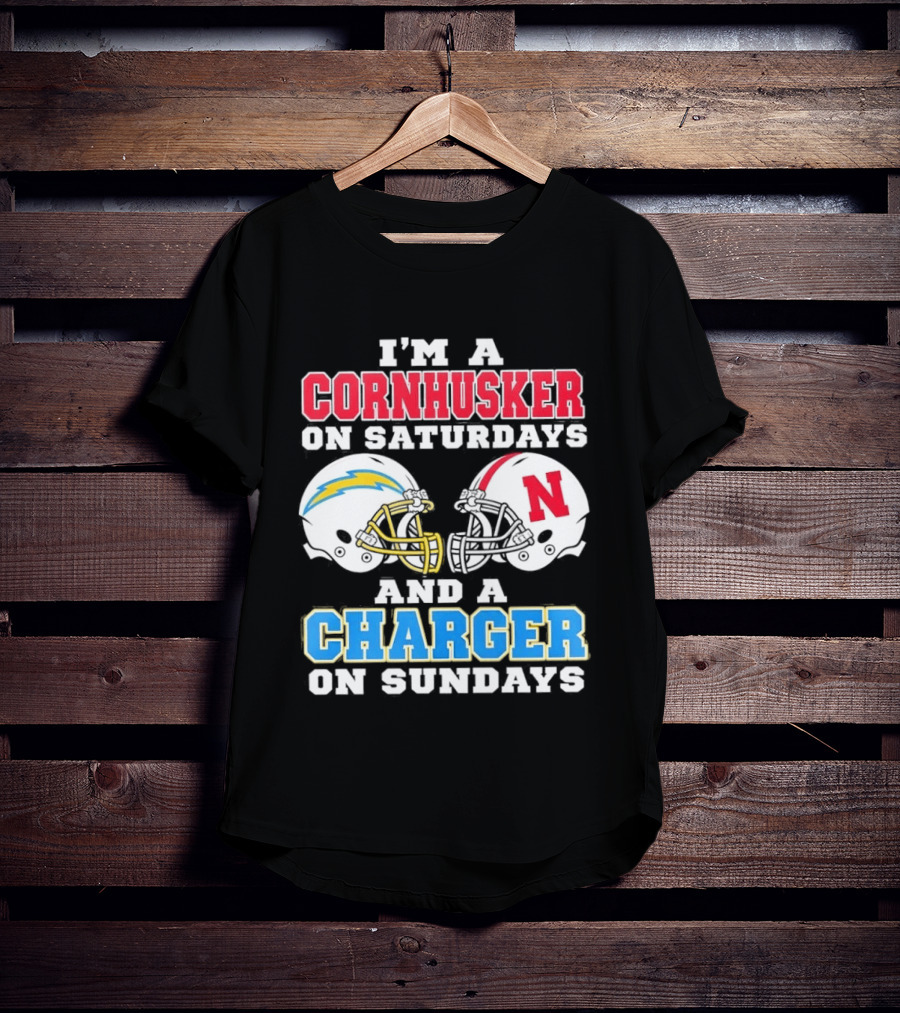 I'm A Cornhusker On Saturdays And A Charger On Sundays Football Fan Football Team Helmets T-Shirt