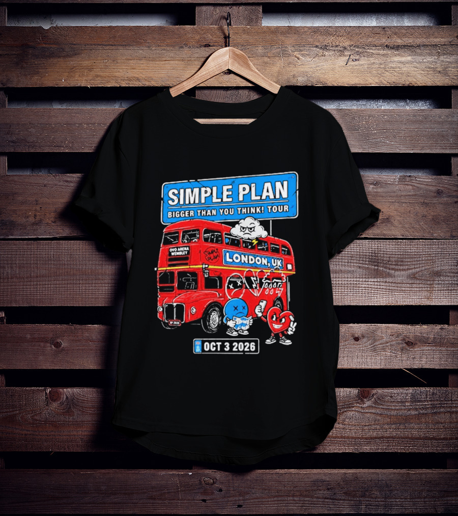 Simple Plan Bigger Than You Think Tour London UK Double Decker Oct 3 2026 T-Shirt