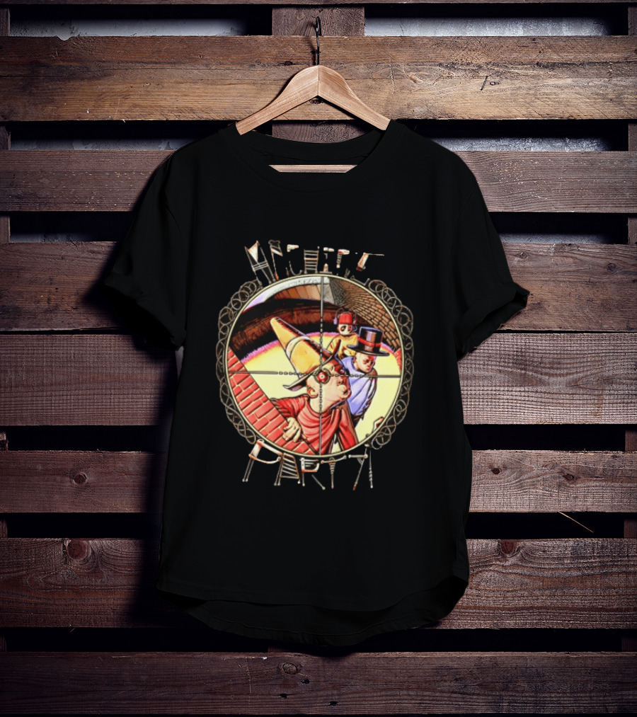 Machine Party Surreal Dark Fantasy Dystopian Vintage Cartoon Target Crosshair T-Shirt