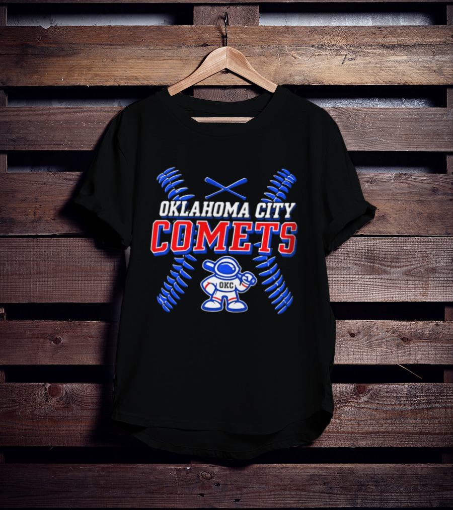 Oklahoma City Comets Baseball Team Mascot And Crossed Bats T-Shirt