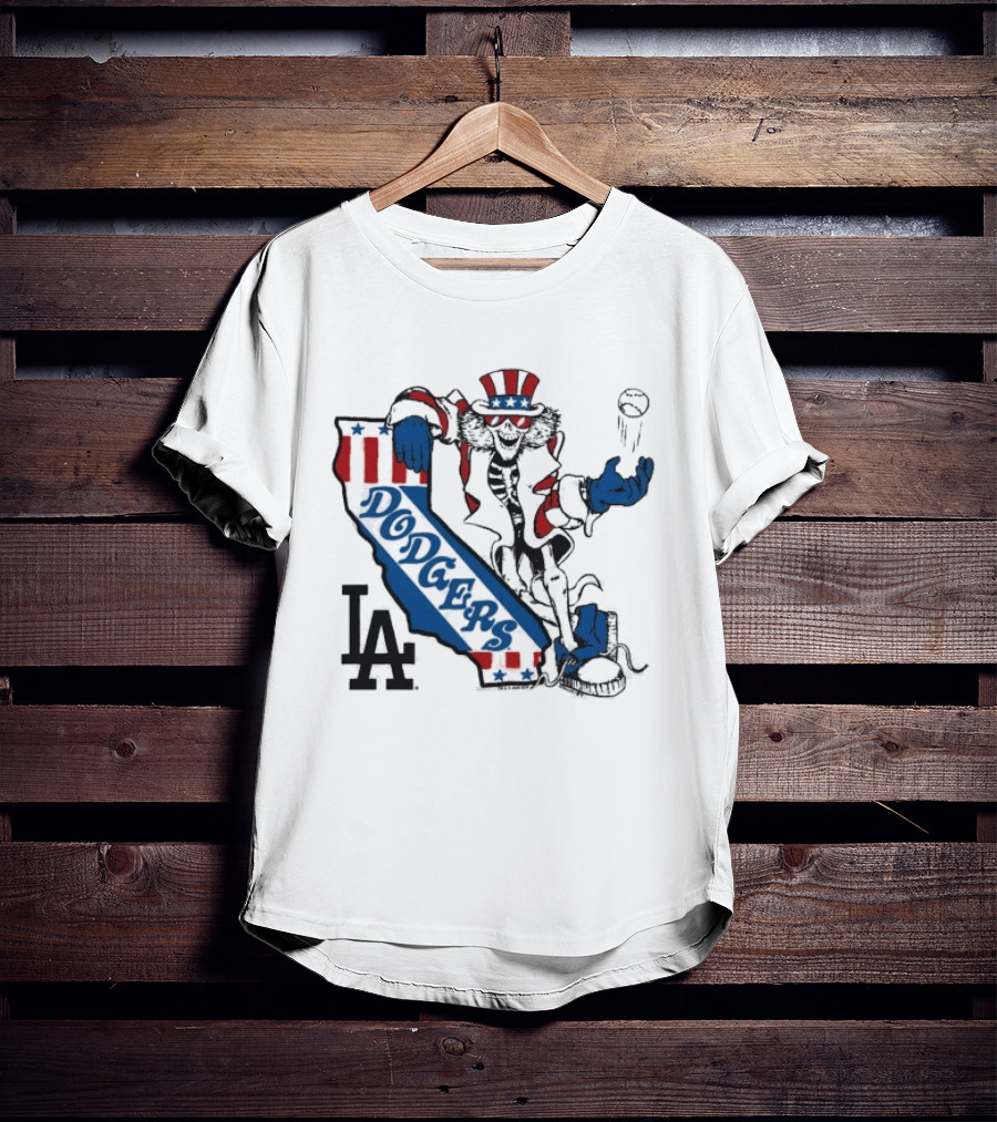 Grateful Dead Los Angeles Dodgers Skeleton Uncle Sam Baseball California LA T-Shirt