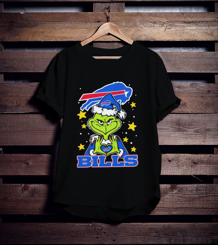 Grinch Heart Hands Christmas Buffalo Bills Football Holiday T-Shirt