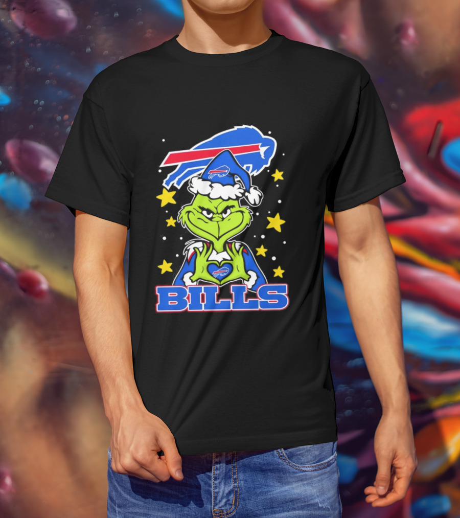 Grinch Heart Hands Christmas Buffalo Bills Football Holiday T-Shirt