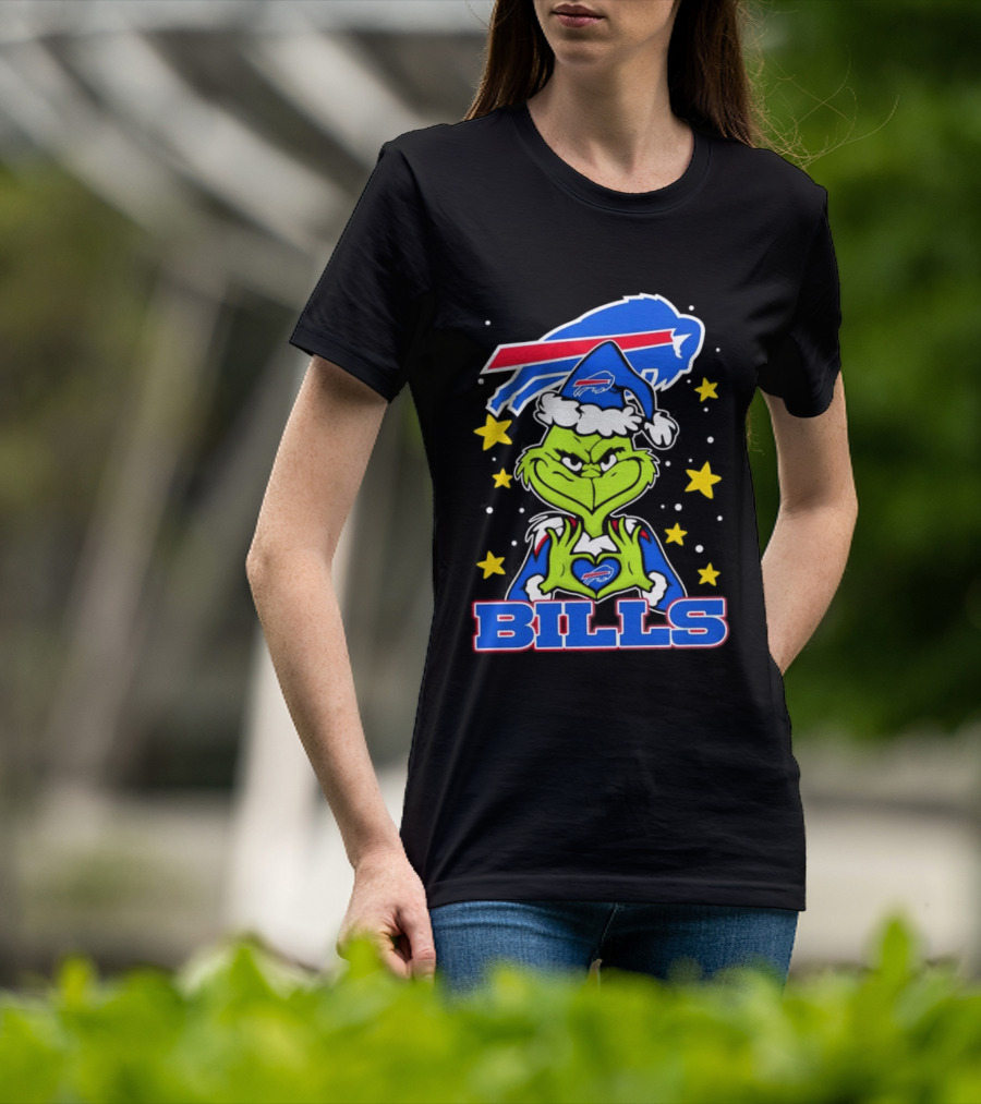 Grinch Heart Hands Christmas Buffalo Bills Football Holiday T-Shirt