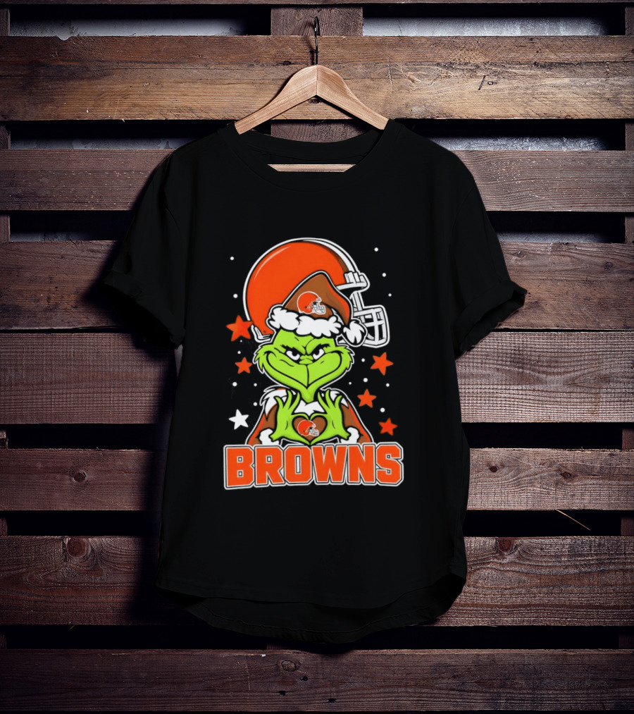 Grinch Heart Love Cleveland Browns Christmas Football T-Shirt