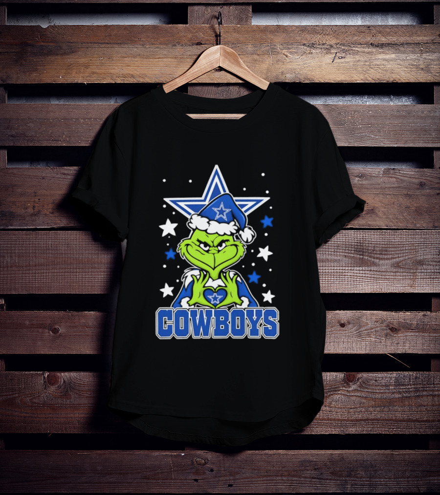 Grinch Hands Heart Love Dallas Cowboys Football Christmas T-Shirt