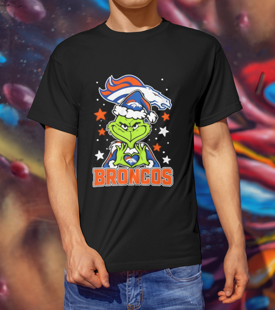 Broncos Christmas Grinch Heart Hands Love Denver Football T-Shirt