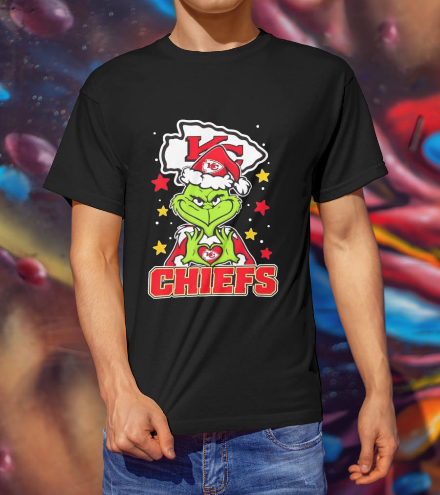 Grinch Heart Love Kansas City Chiefs Christmas Football T-Shirt