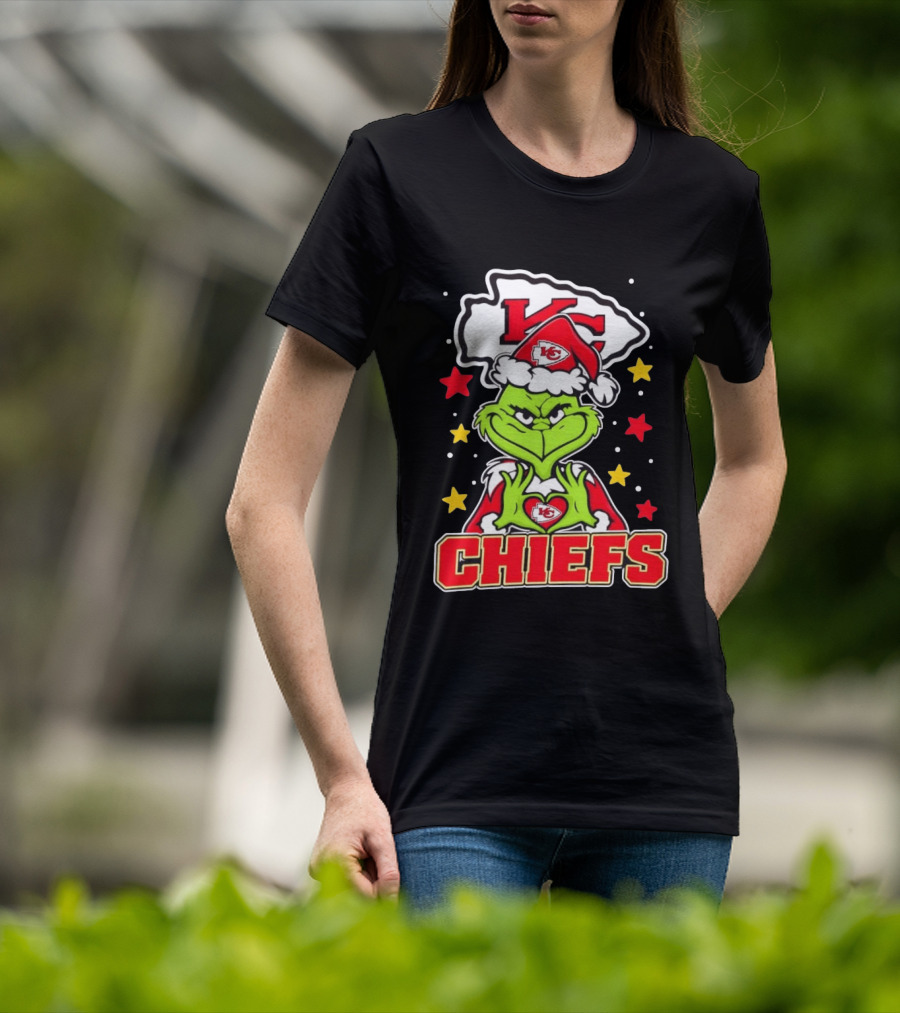 Grinch Heart Love Kansas City Chiefs Christmas Football T-Shirt