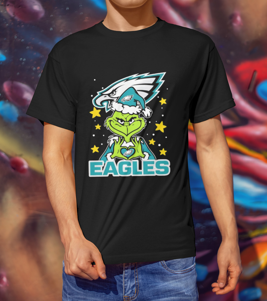 Philadelphia Eagles Christmas Grinch Heart Love T-Shirt