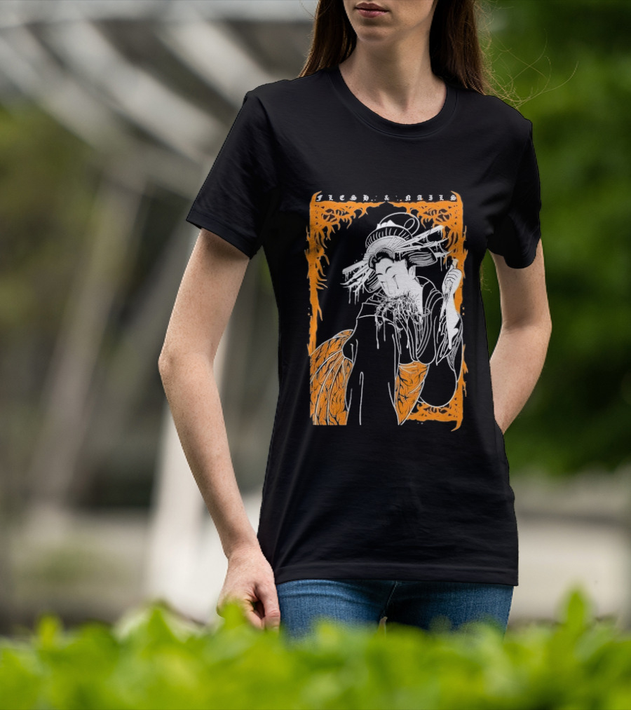 Distant Flesh And Falls Geisha Vintage Oriental Motif T-Shirt