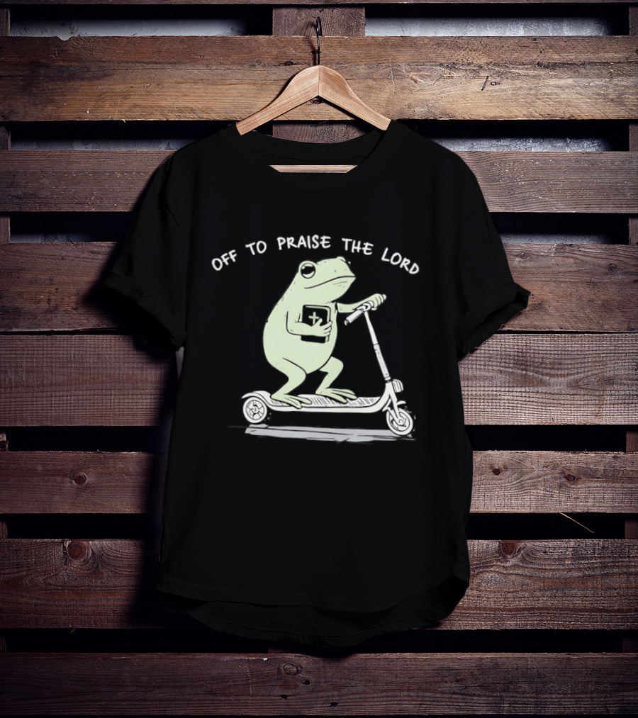 Off To Praise The Lord Frog On Scooter T-Shirt