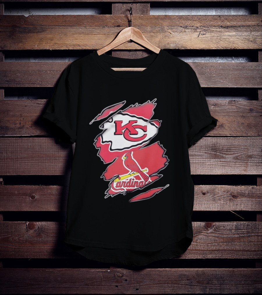 Kansas City Chiefs St Louis Cardinals Torn Fabric Logo Chiefs Cardinals Fan T-Shirt
