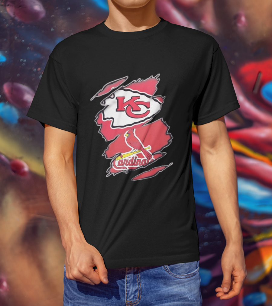 Kansas City Chiefs St Louis Cardinals Torn Fabric Logo Chiefs Cardinals Fan T-Shirt