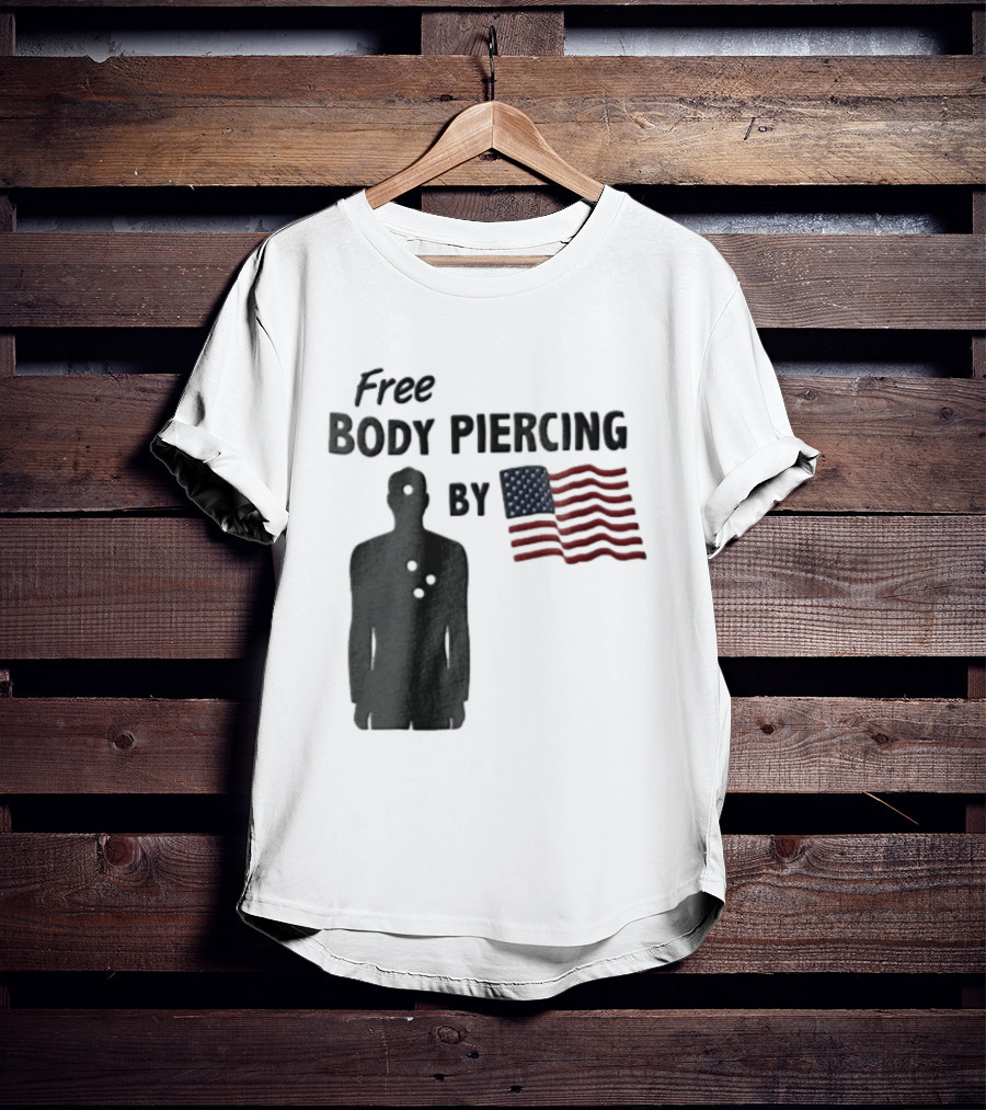 Free Body Piercing By Bullet Holes USA Flag T-Shirt