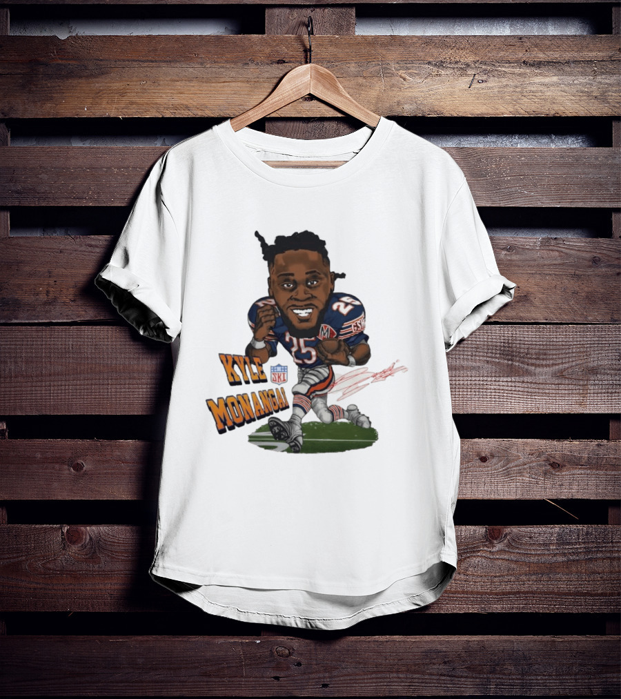 Kyle Monangai No 25 Chicago Bears Caricature Football T-Shirt