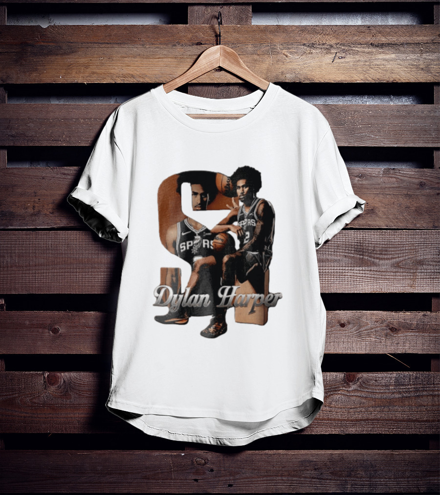 San Antonio Spurs Dylan Harper 2 Sitting Holding Basketball T-Shirt