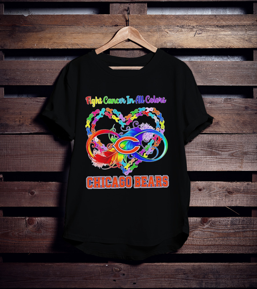 Chicago Bears Fight Cancer In All Colors Heart Ribbon Awareness T-Shirt