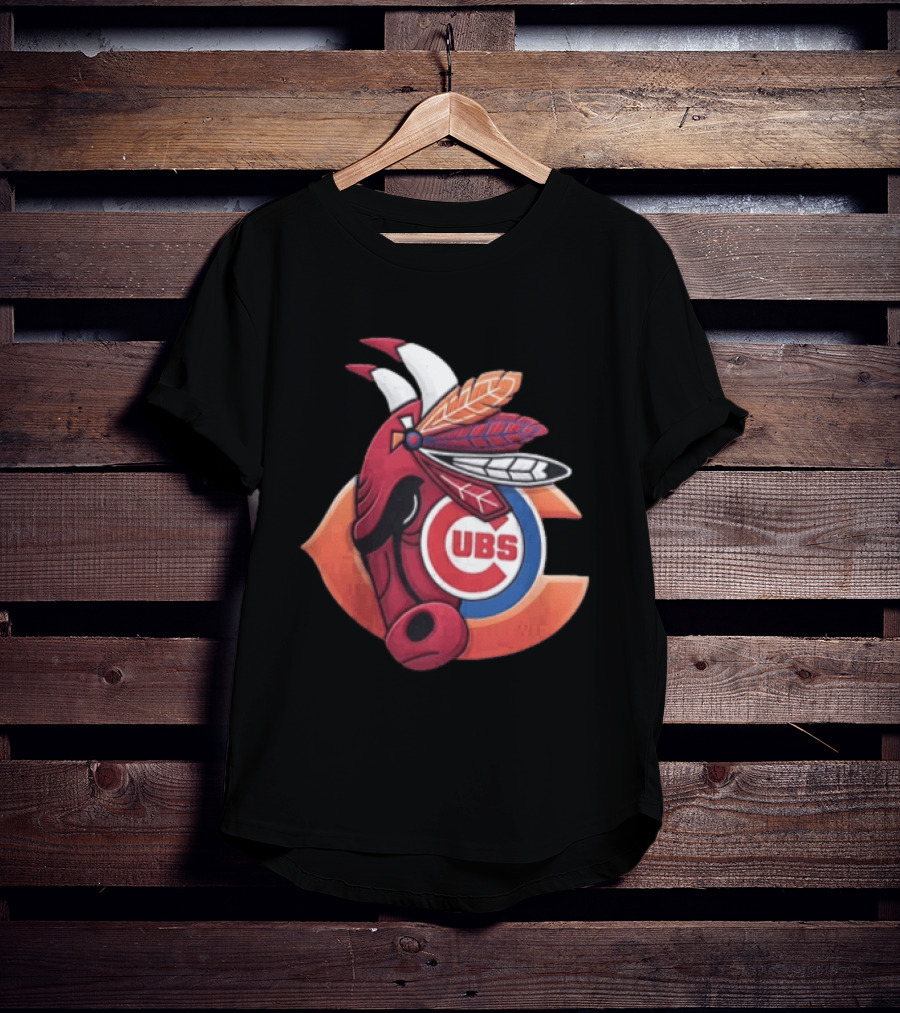 Chicago Bears Cubs Red Bull Native American Headdress T-Shirt