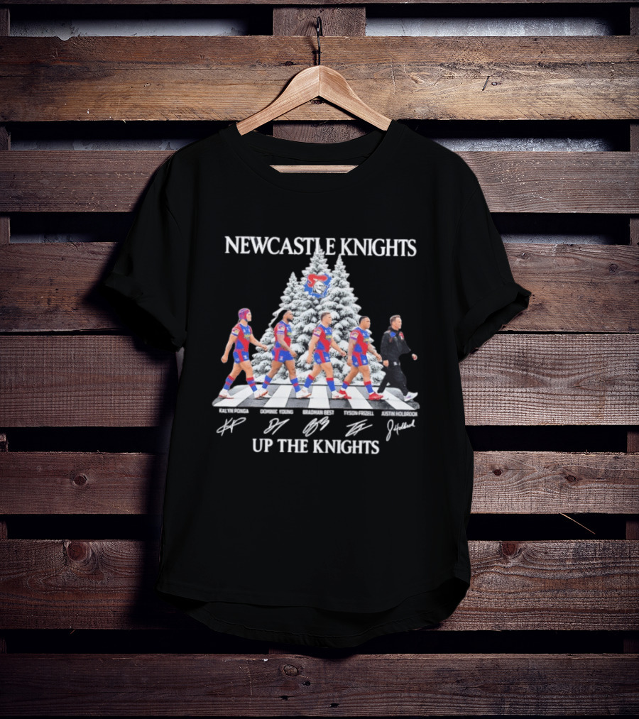 Newcastle Knights Up The Knights Abbey Road Christmas Signatures T-Shirt